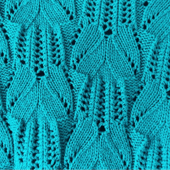 Womens vintage 80s/90s solid teal long sleeve textured‎ cotton sweater M - Picture 5 of 6